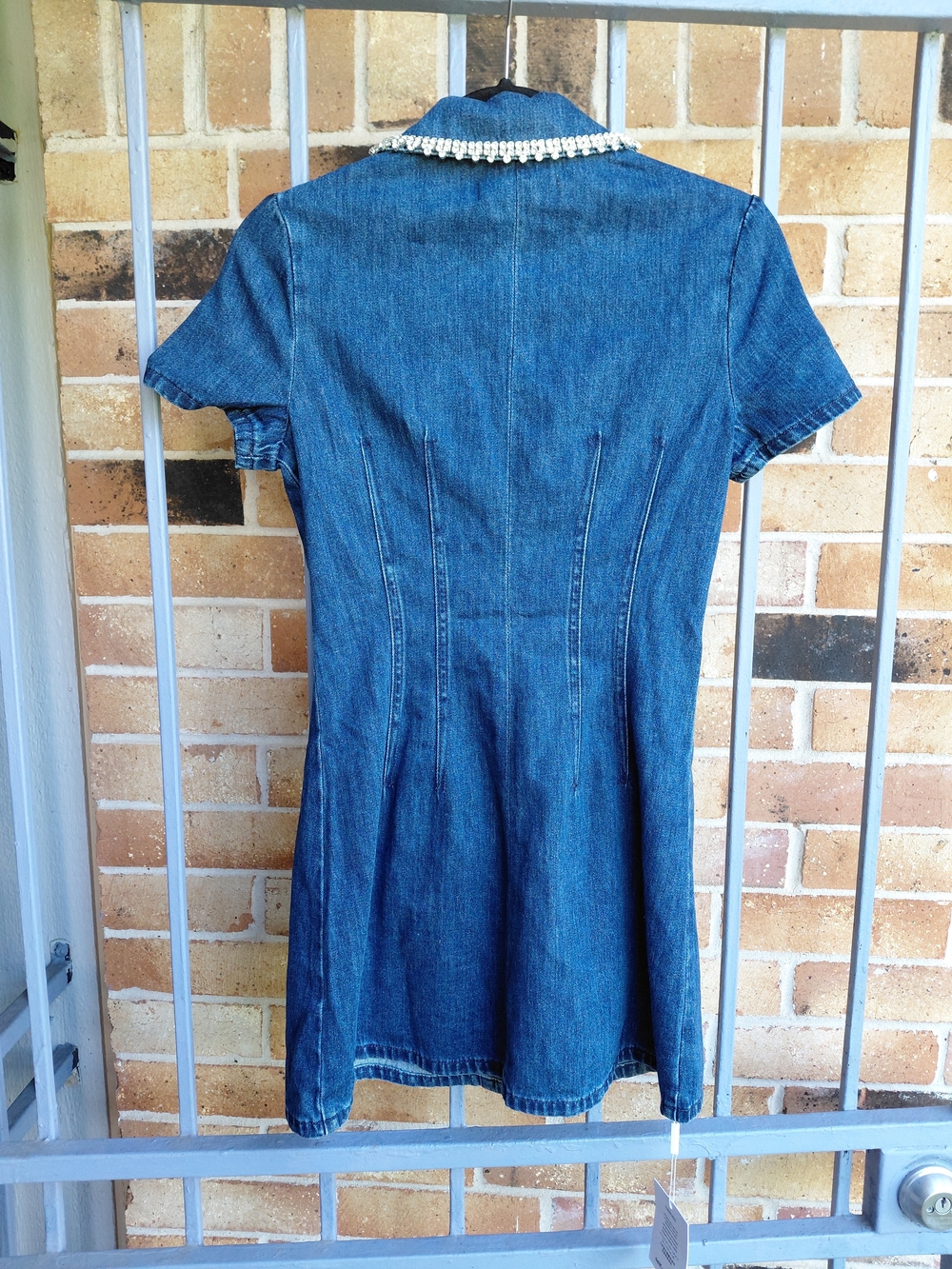 Self-Portrait Blue Denim Pearl-Trim Button Dress - Picture 9 of 10